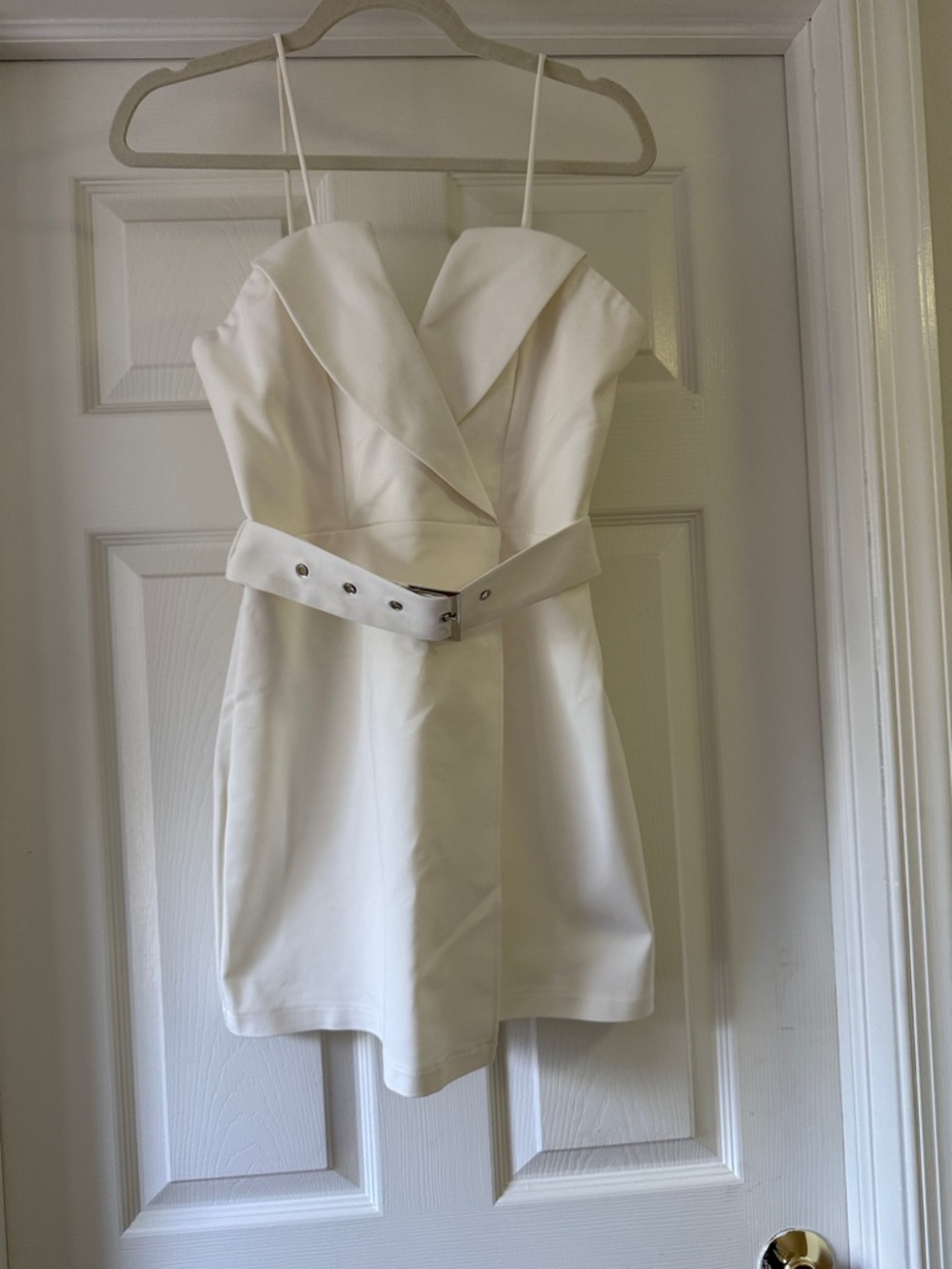 superdown White Spaghetti Strap Belted Mini Dress